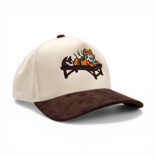 Brownie Massage Suede Bill Cap – angled right view – Mad Capper embroidered hat