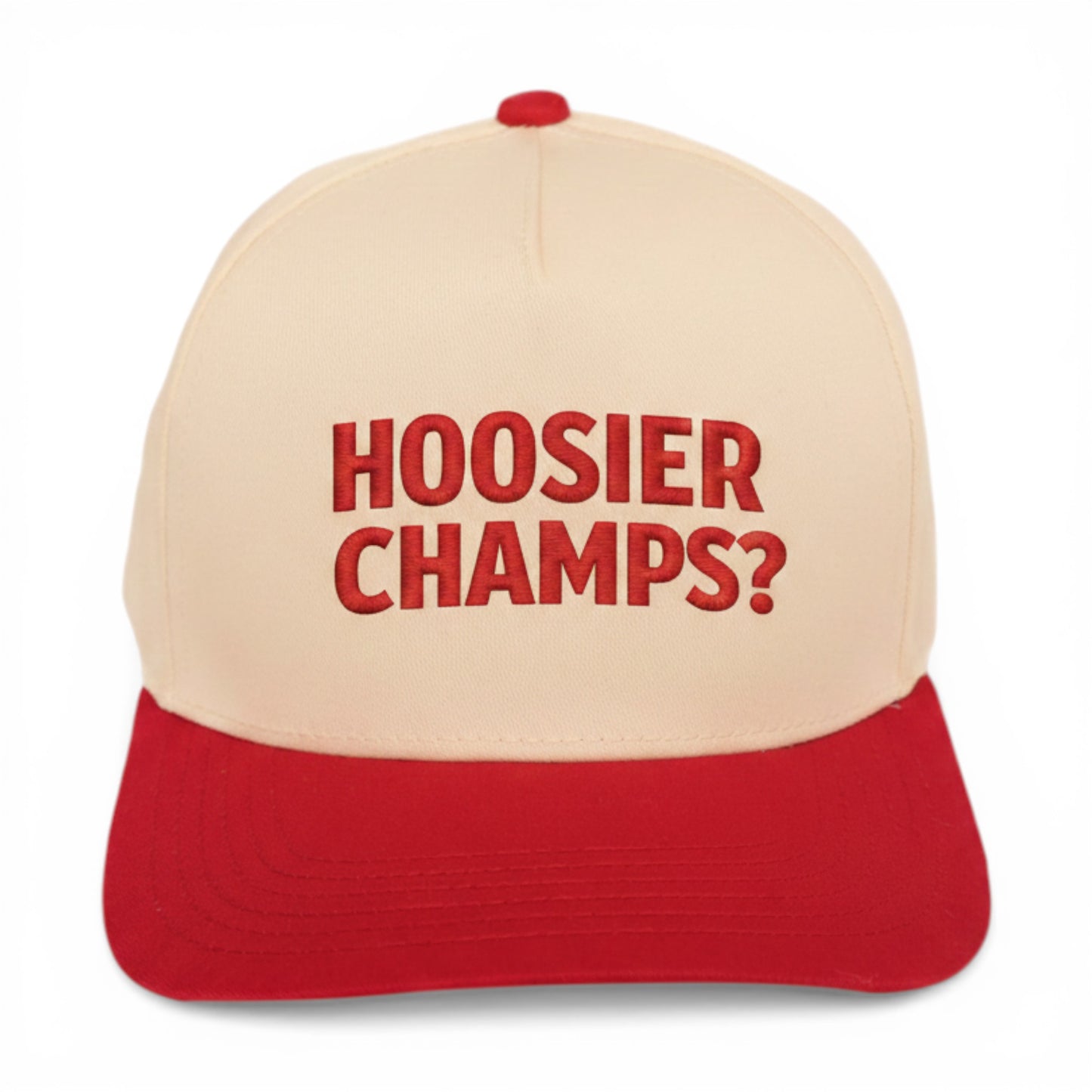 The Big Indiana Question Hat – angled right view – Mad Capper embroidered hat