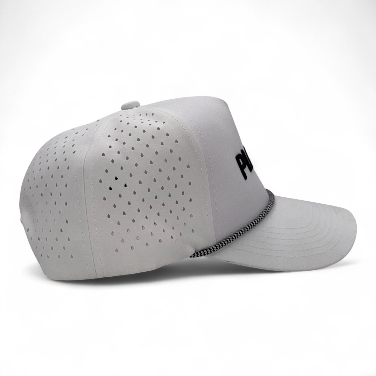Gray cap with perforated design on a white background