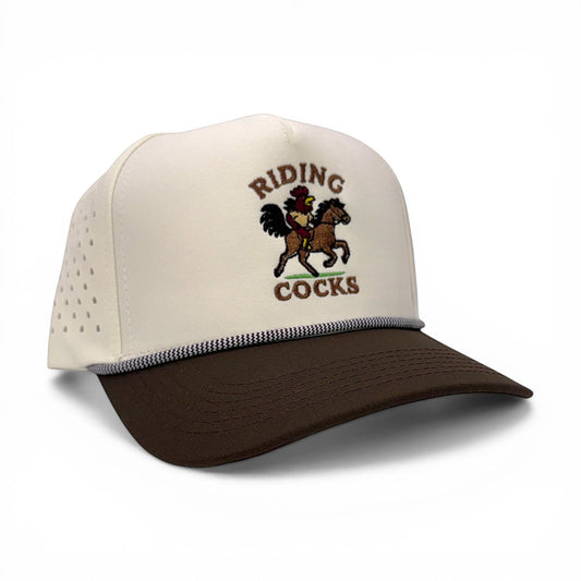 Riding Cocks Roper Cap – angled right view – Mad Capper embroidered hat