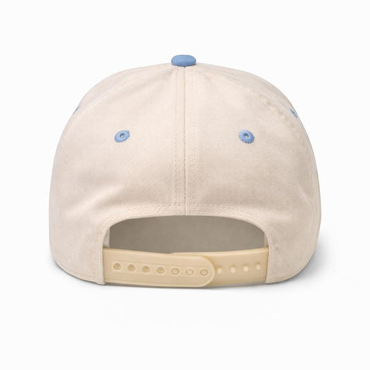 Mad Capper Cali Cup of Gold tan and baby blue rope cap with adjustable snapback and embroidered California Poppy detail.