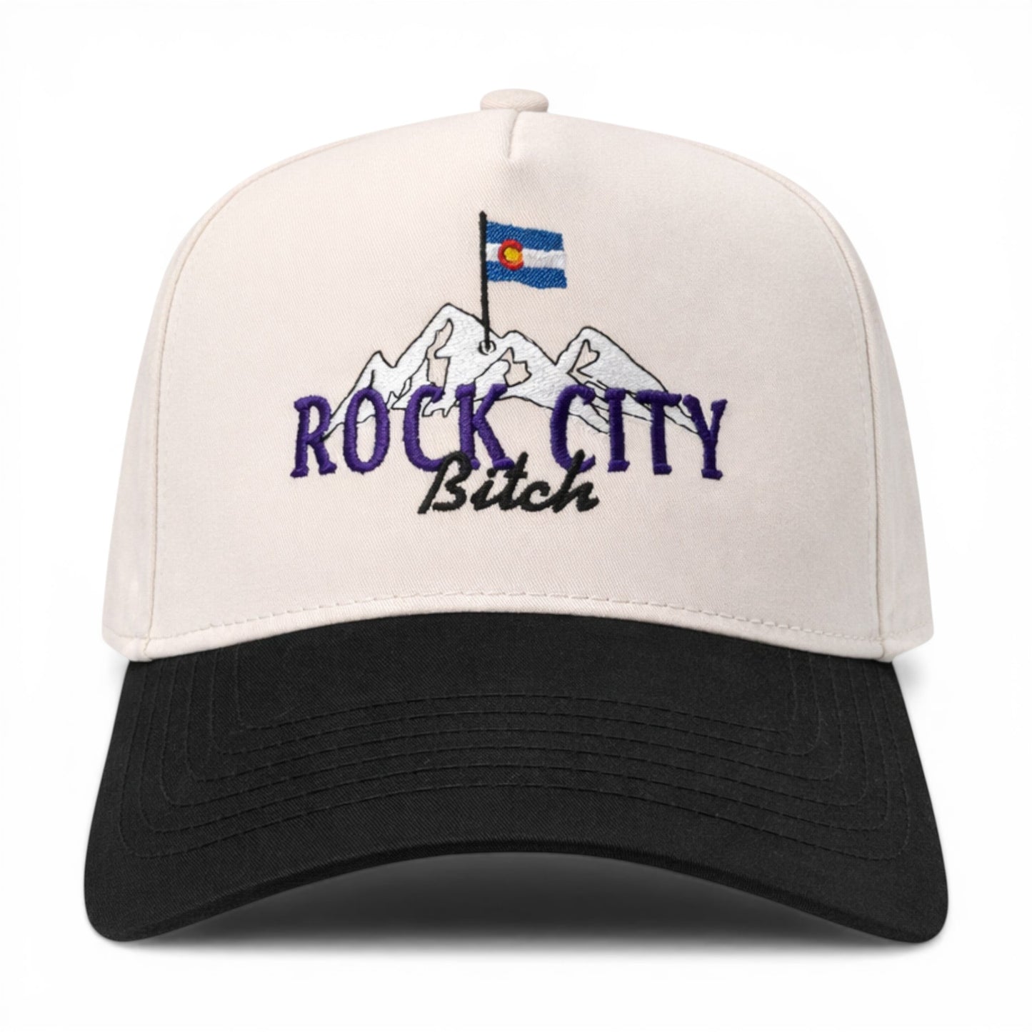 Rock City Bitch Hat – Tan / Black Snapback, Front View