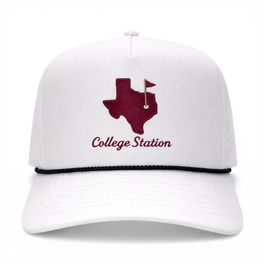 The College Station Gameday Hat – Embroidered Rope Cap – front view – Mad Capper embroidered hat