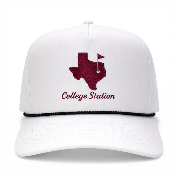 The College Station Gameday Hat – Embroidered Rope Cap – front view – Mad Capper embroidered hat