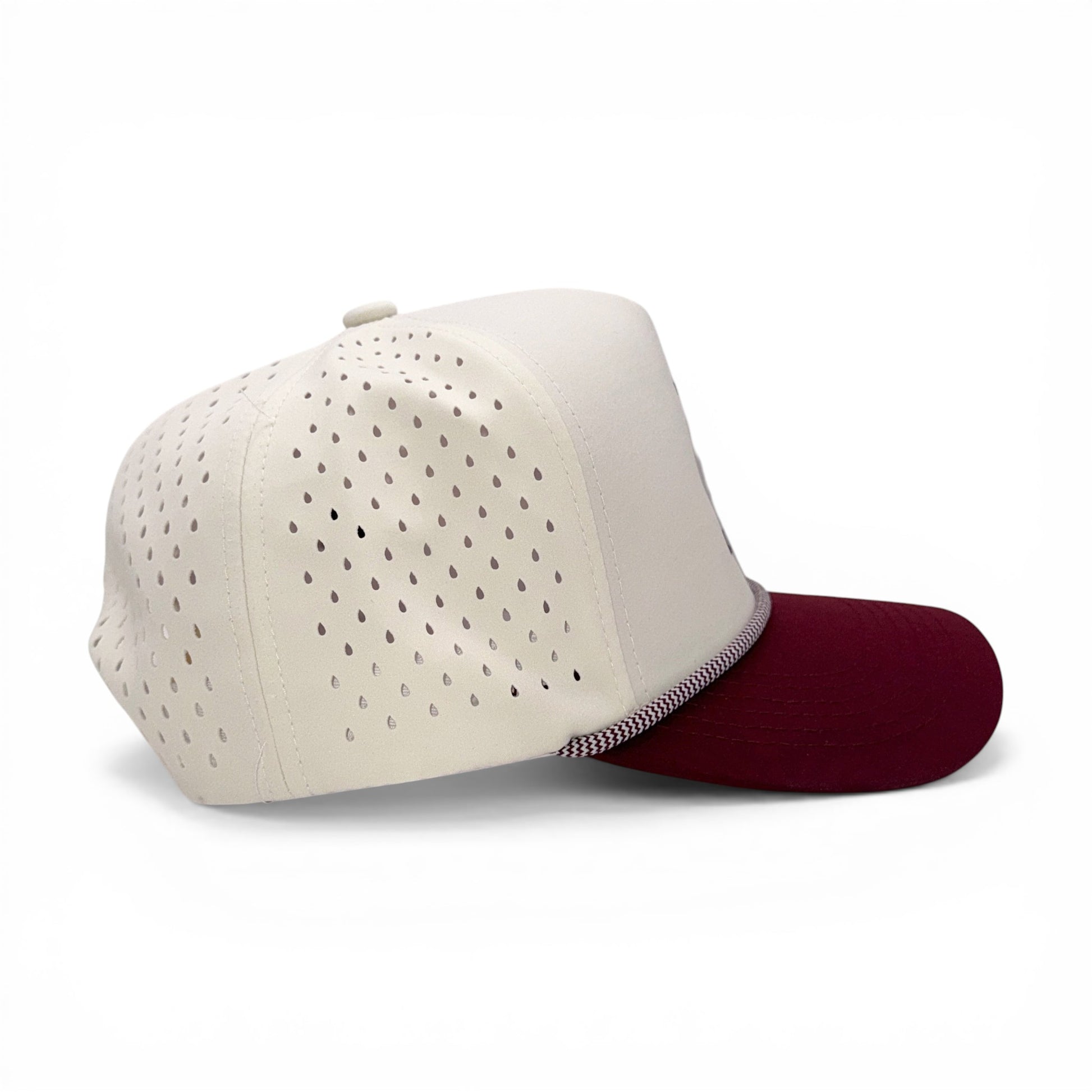 Wet Cocks Tan & Maroon Trucker Rope Cap – back view – Mad Capper embroidered hat