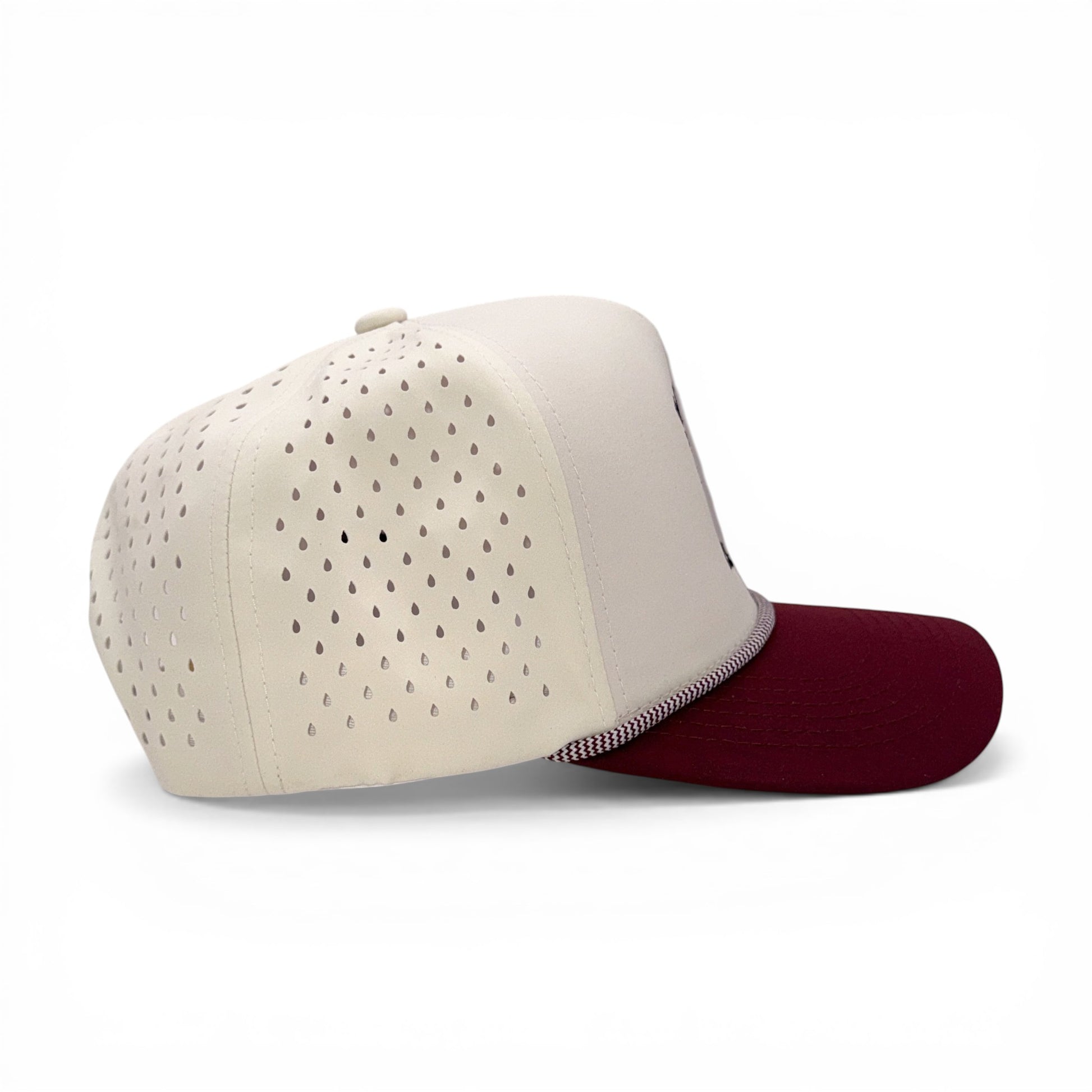 Harry Cocks Tan & Maroon Trucker Rope Cap – back view – Mad Capper embroidered hat