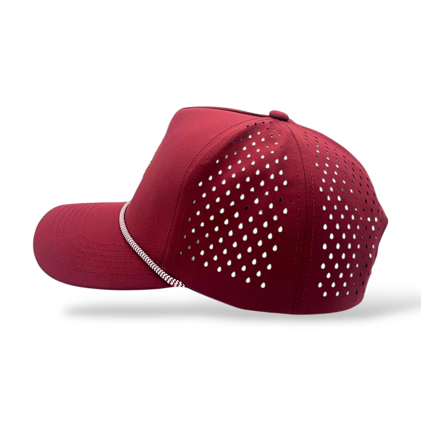 TouchHound Rope Hat All Maroon/ Red - Side profile view showing white rope and side perforated material