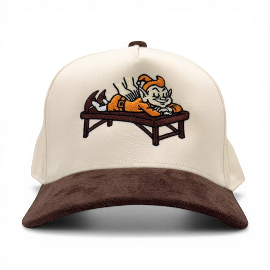 Brownie Massage Suede Bill Cap – front view – Mad Capper embroidered hat