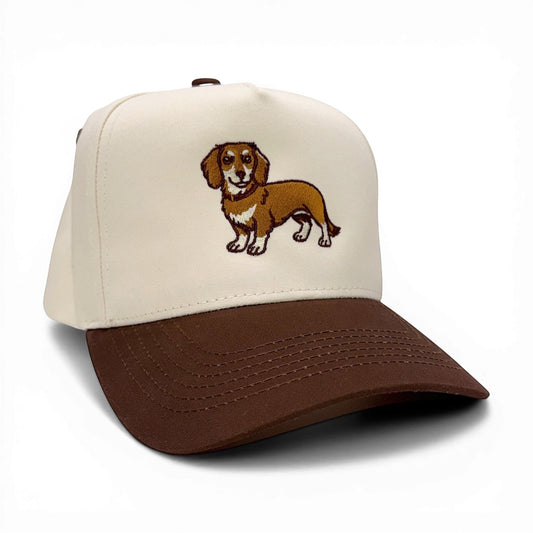 Dachshund Tan & Brown Baseball Cap – angled left view – Mad Capper embroidered hat