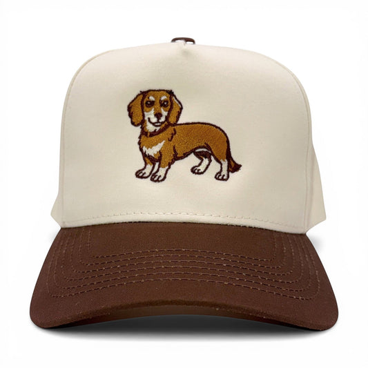 Dachshund Tan & Brown Baseball Cap – angled right view – Mad Capper embroidered hat