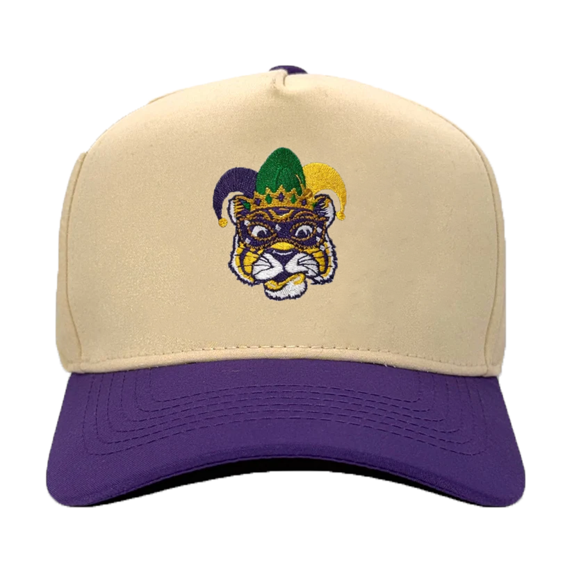 Tiger Gras Retro Hat – detail view – Mad Capper embroidered hat