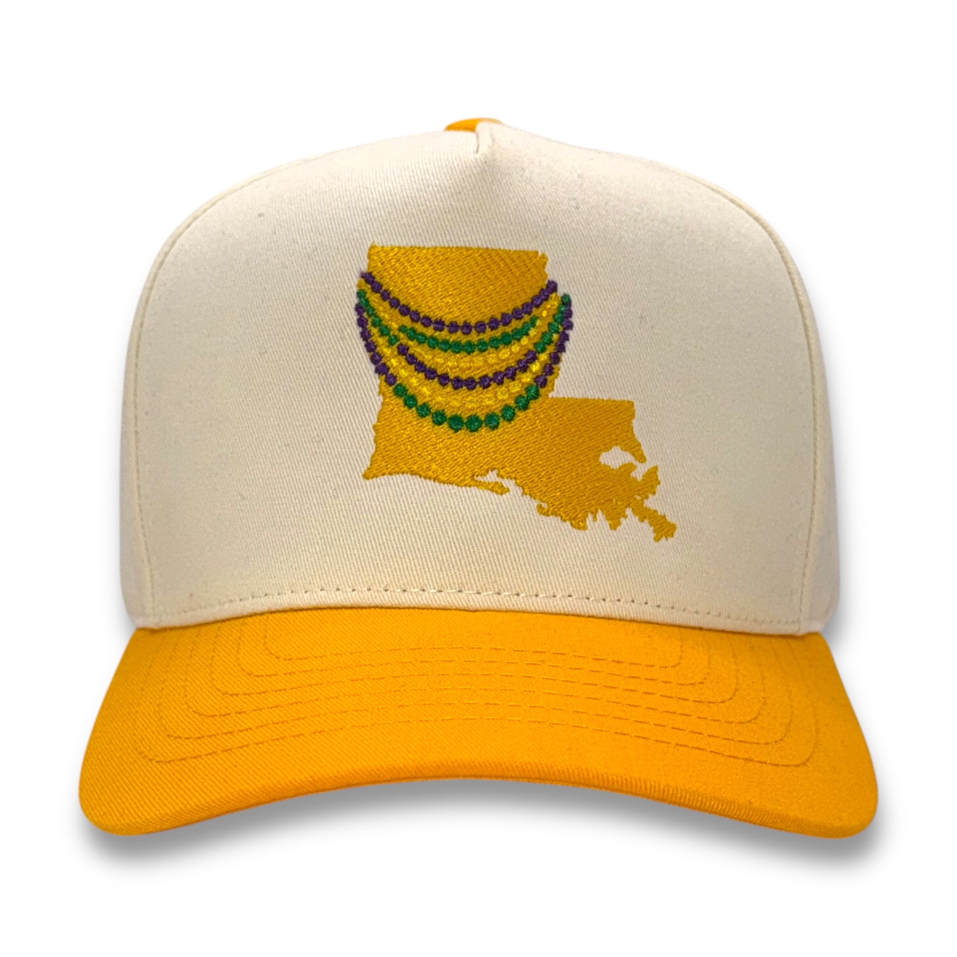 Louisiana beads embroidered hat front view