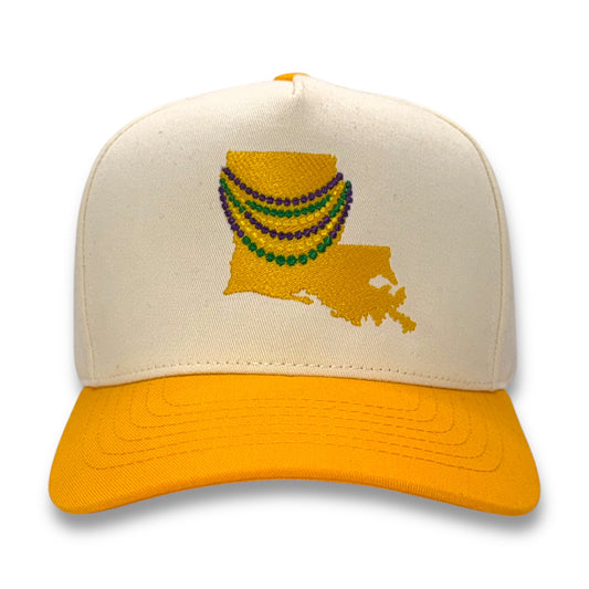 Louisiana beads embroidered hat front view