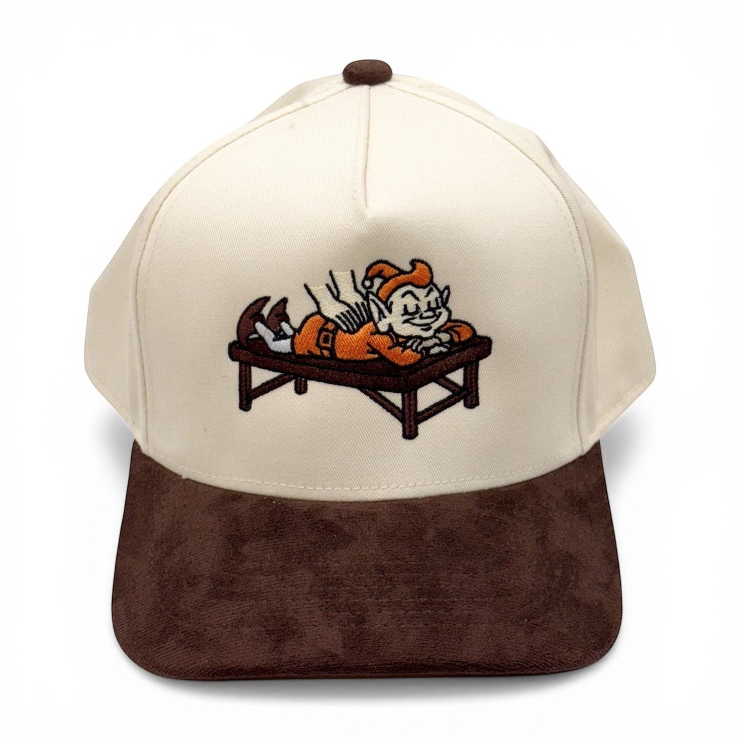 Brownie Massage Suede Bill Cap – detail view – Mad Capper embroidered hat