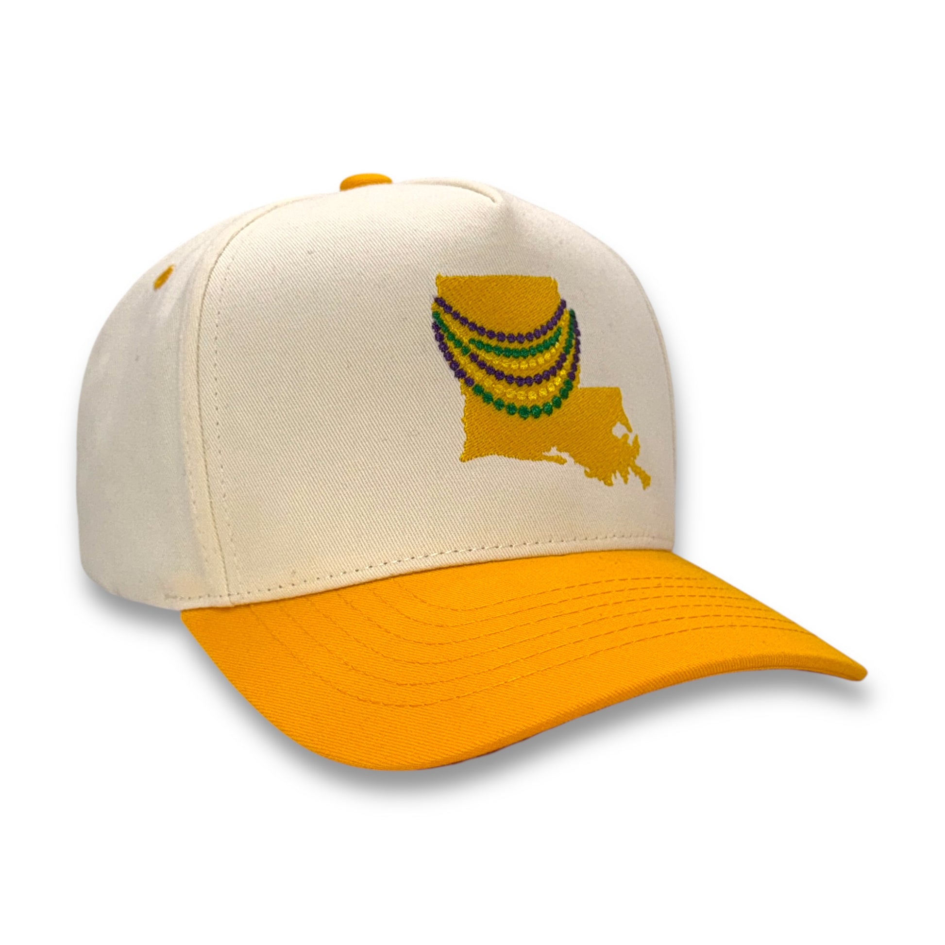 Louisiana beads Mardi Gras hat angled view