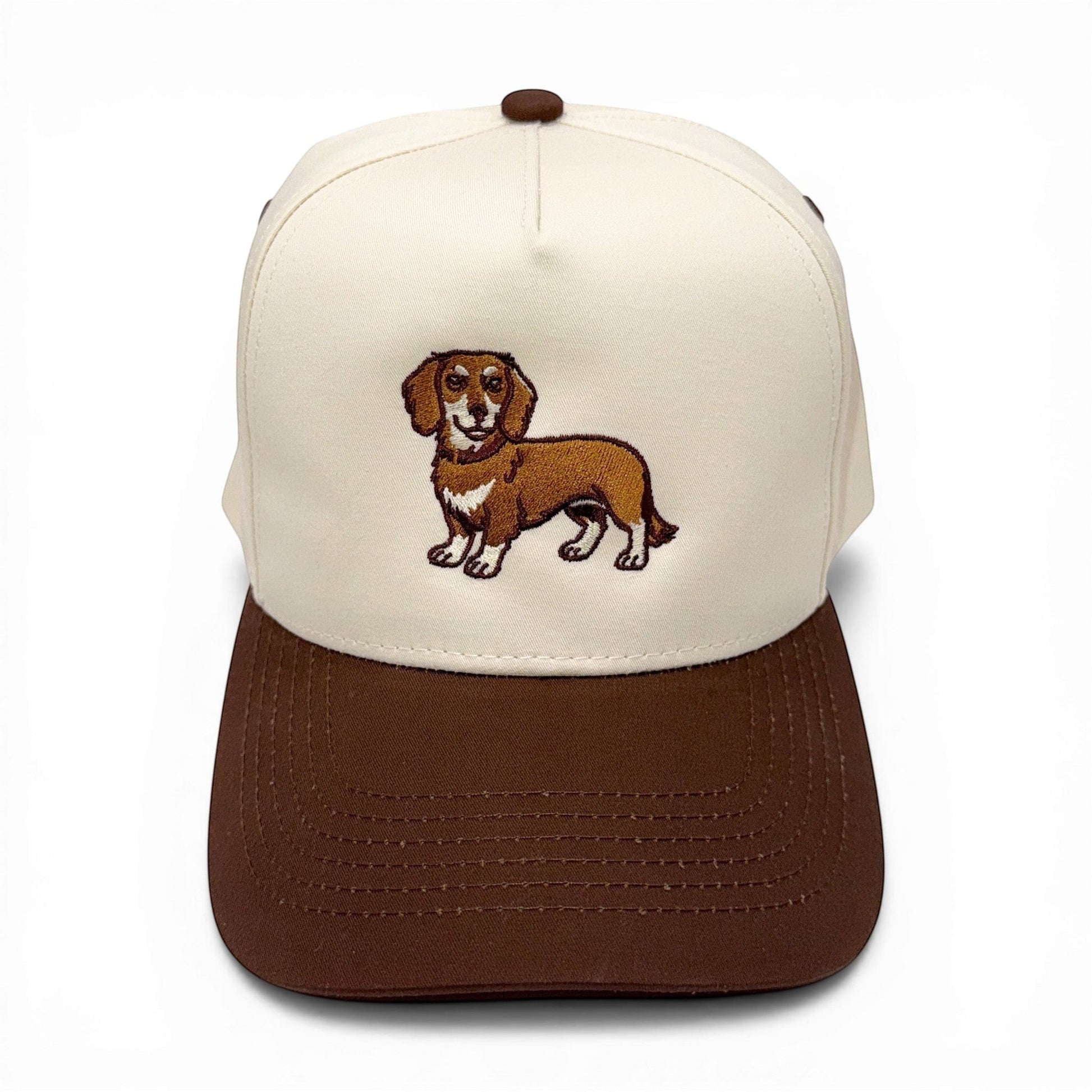 Dachshund Tan & Brown Baseball Cap – lifestyle view – Mad Capper embroidered hat