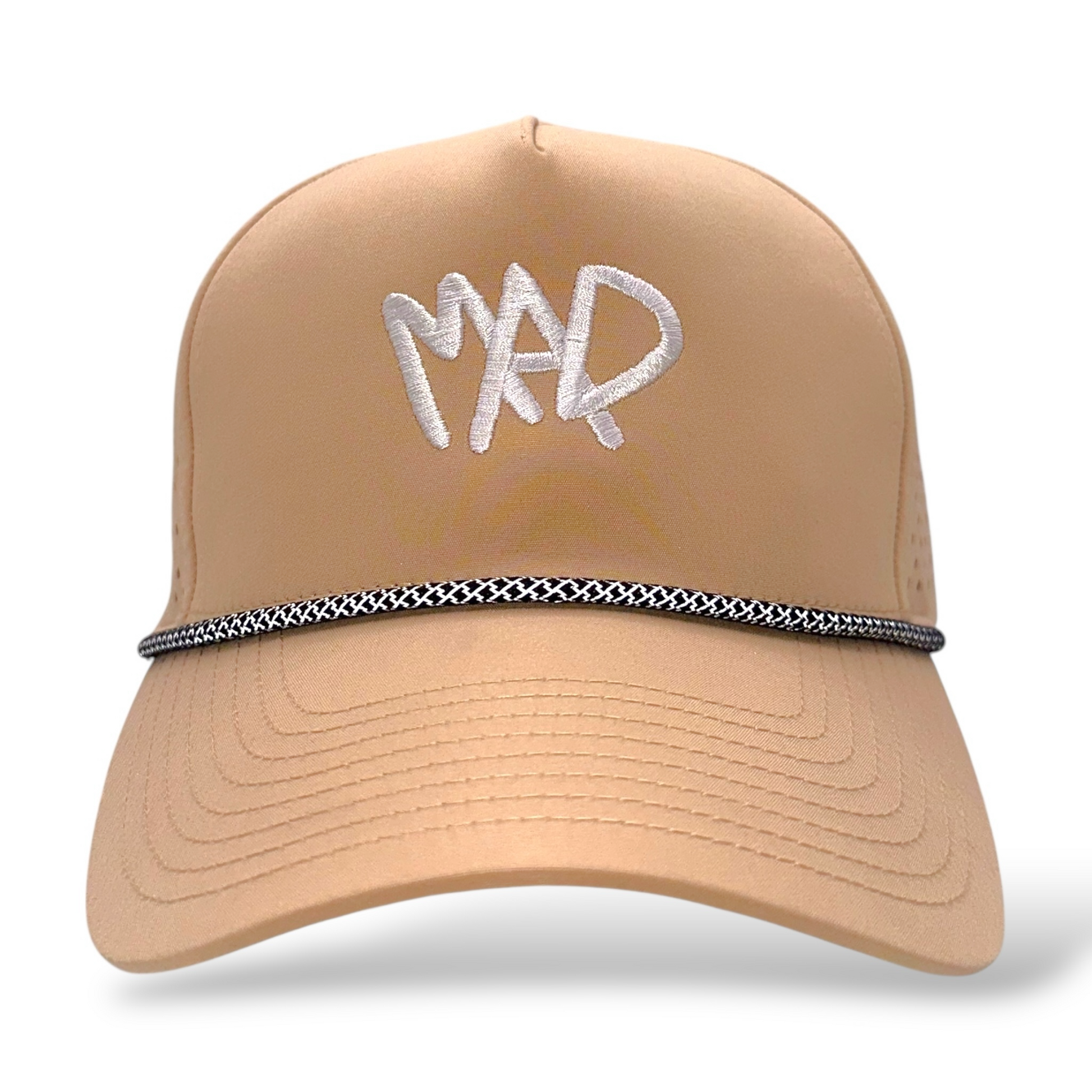 The Madcapper rope hat tan colorway - front view displaying athletic five-panel structured design