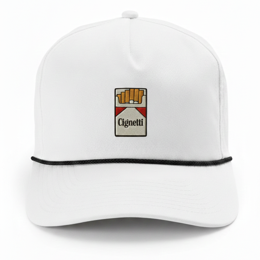 White cap with a logo on a white background
