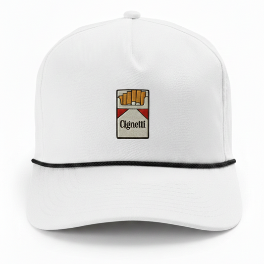 White cap with a logo on a white background