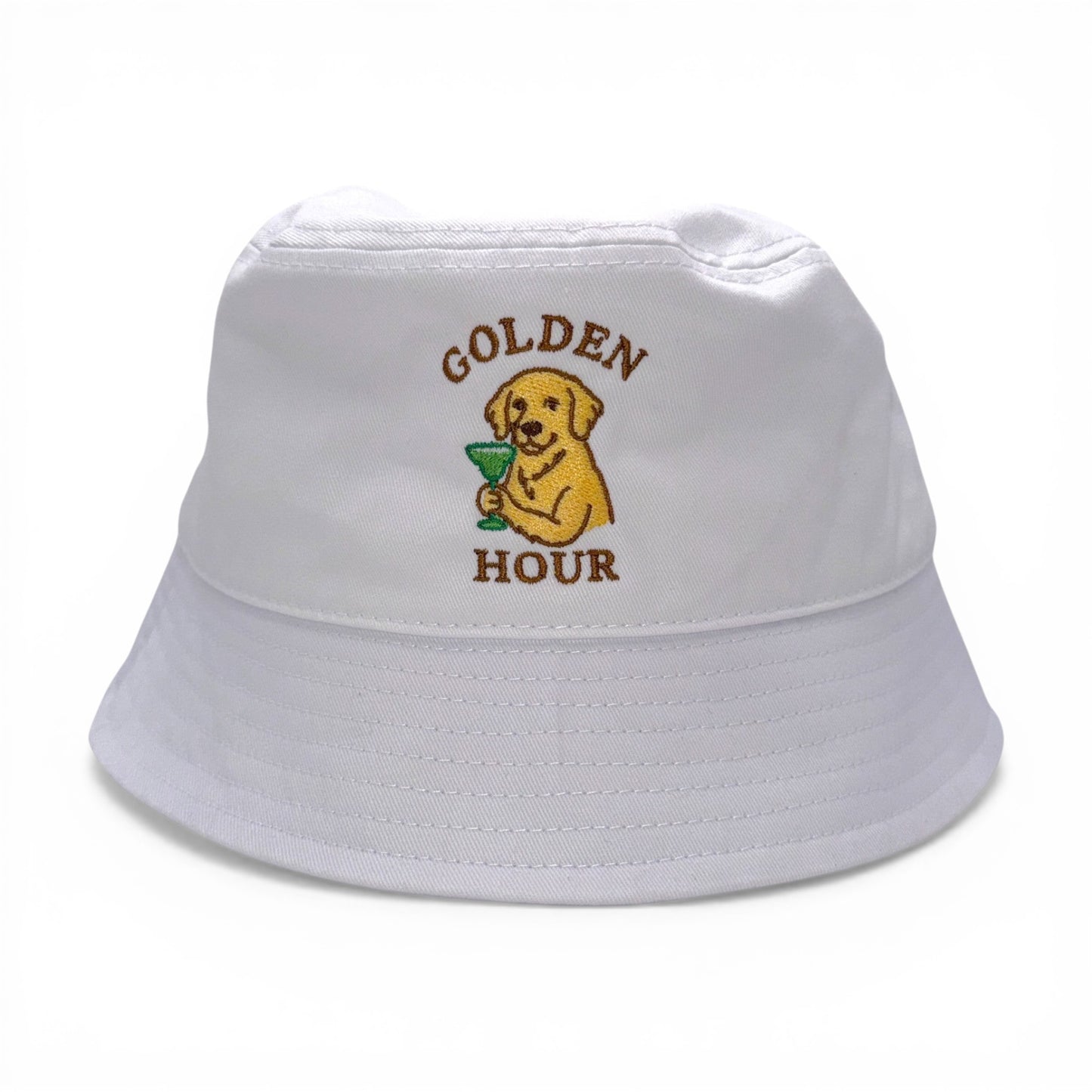 The Golden Hour Hat – Embroidered Foam Trucker Cap – angled left view – Mad Capper embroidered hat