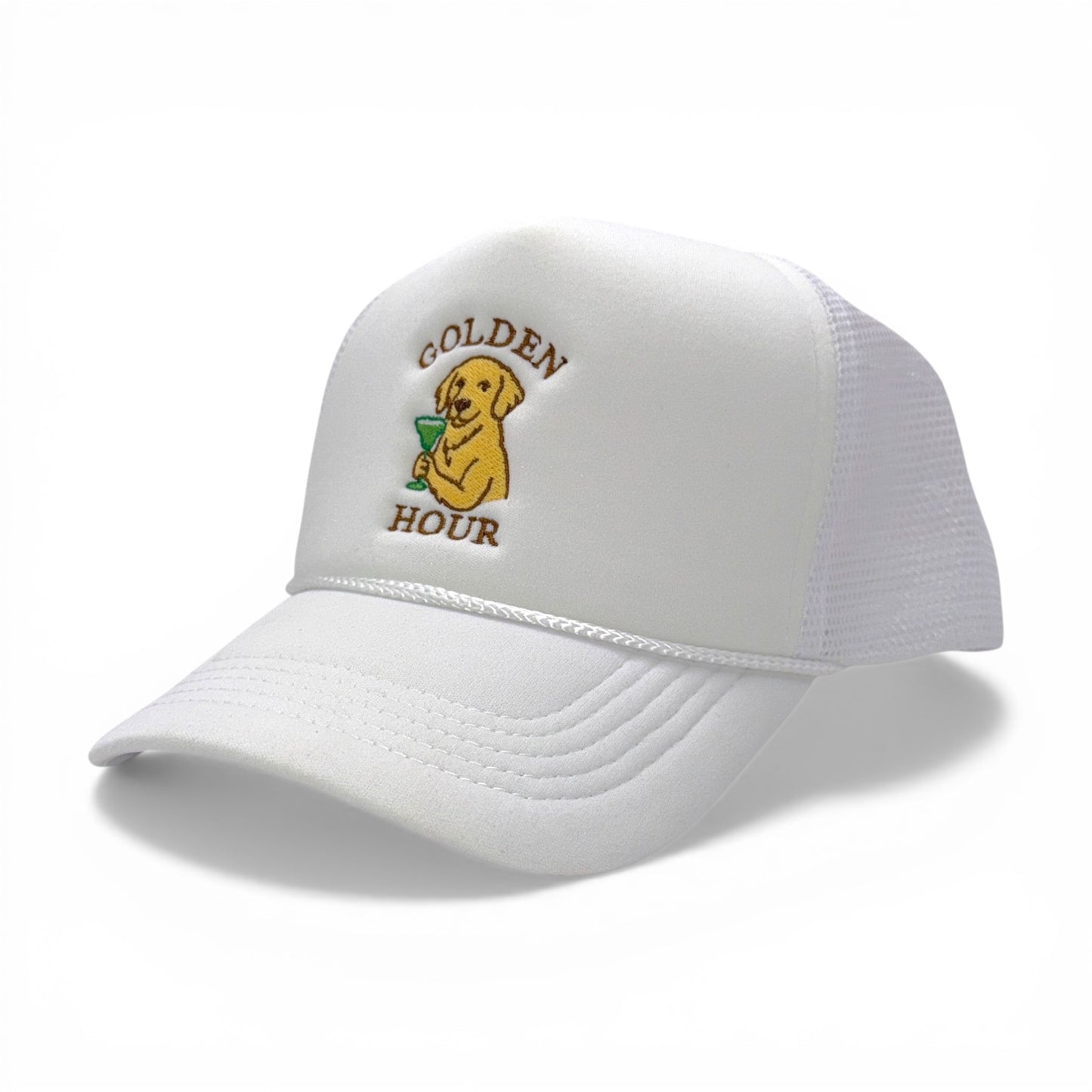 The Golden Hour Hat – Embroidered Foam Trucker Cap – lifestyle view – Mad Capper embroidered hat