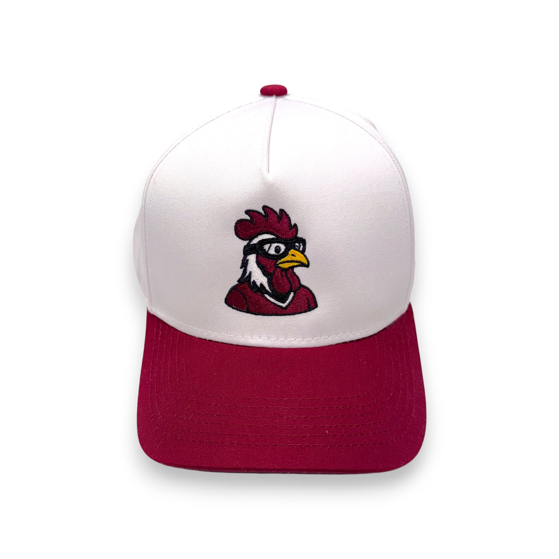 South Carolina LaRooster white and maroon baseball cap - front view showing gameday rooster design
