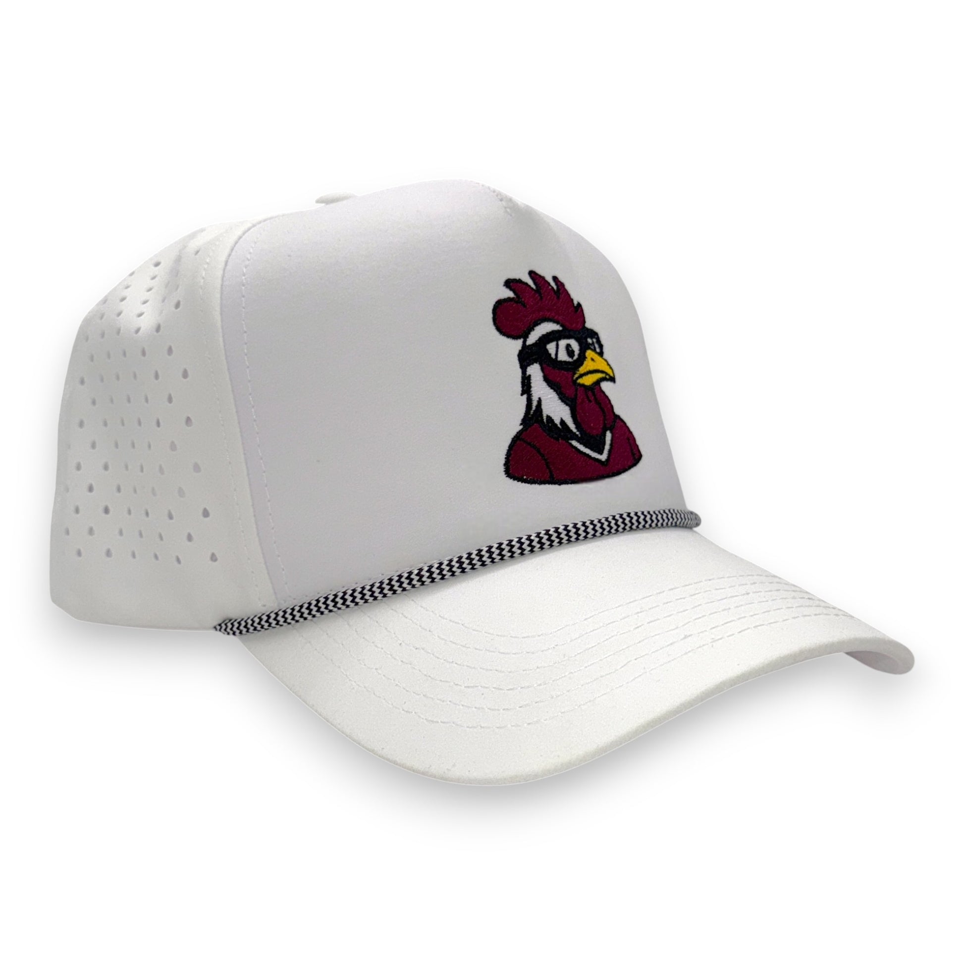 LaRooster Specs South Carolina rope cap white- side angle view with white rope detail

