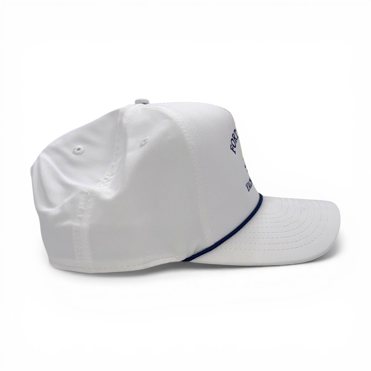 Fort Worth Yacht Club White with Navy Rope Imperial Cap – back view – Mad Capper embroidered hat