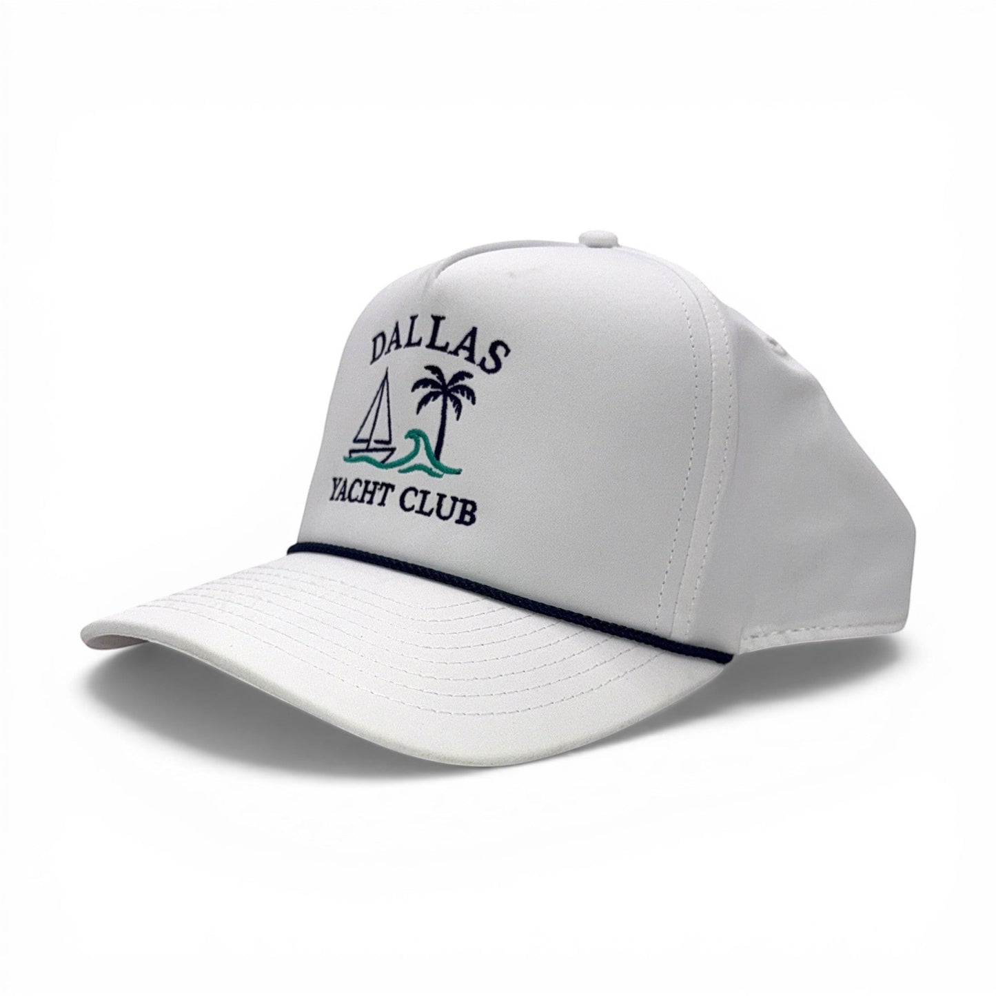 Dallas Yacht Club White with Navy Rope Imperial Cap – angled left view – Mad Capper embroidered hat