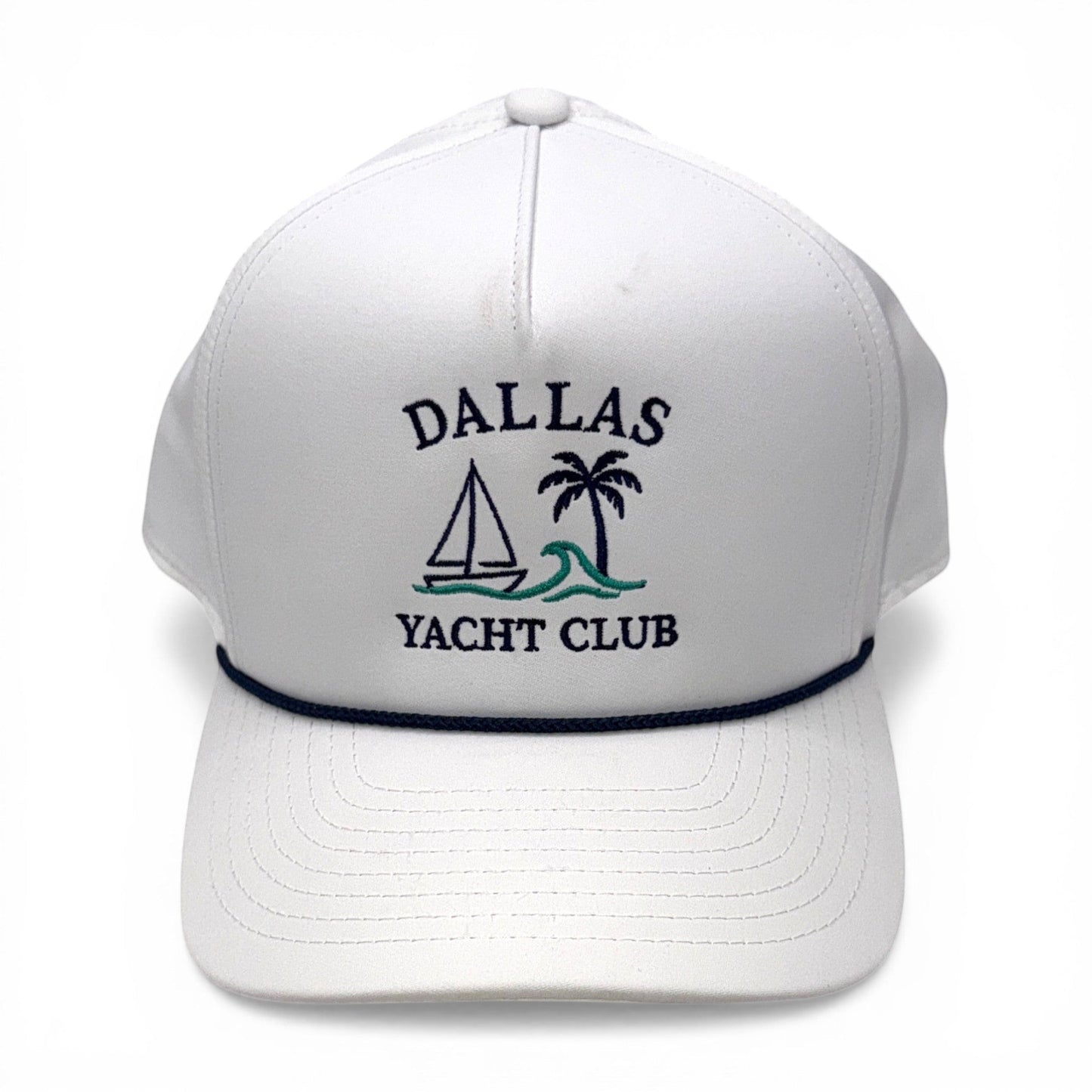 Dallas Yacht Club White with Navy Rope Imperial Cap – back view – Mad Capper embroidered hat
