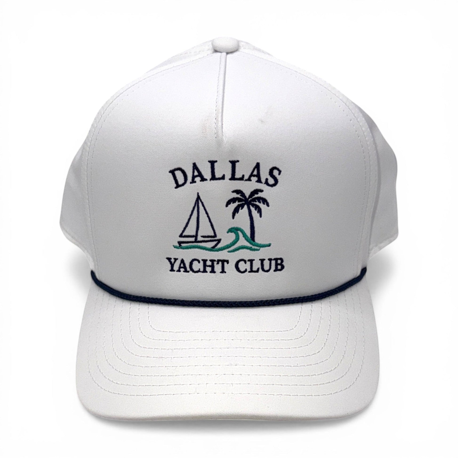 Dallas Yacht Club White with Navy Rope Imperial Cap – back view – Mad Capper embroidered hat