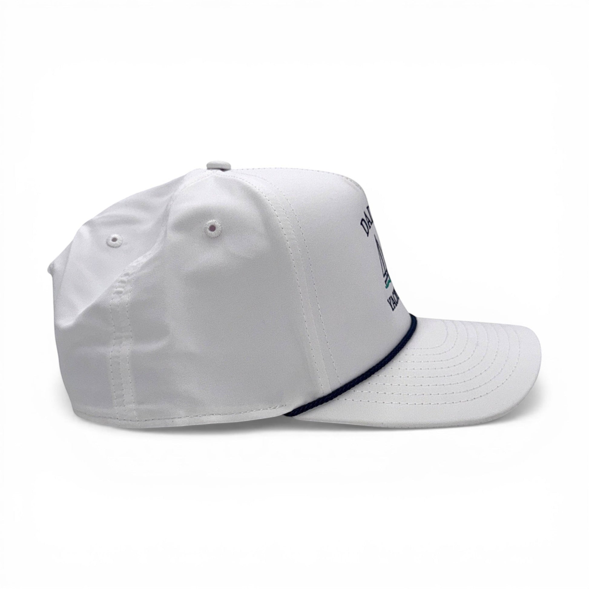 Dallas Yacht Club White with Navy Rope Imperial Cap – side profile – Mad Capper embroidered hat