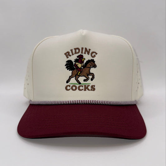 Riding Cocks Tan & Maroon Rope Cap