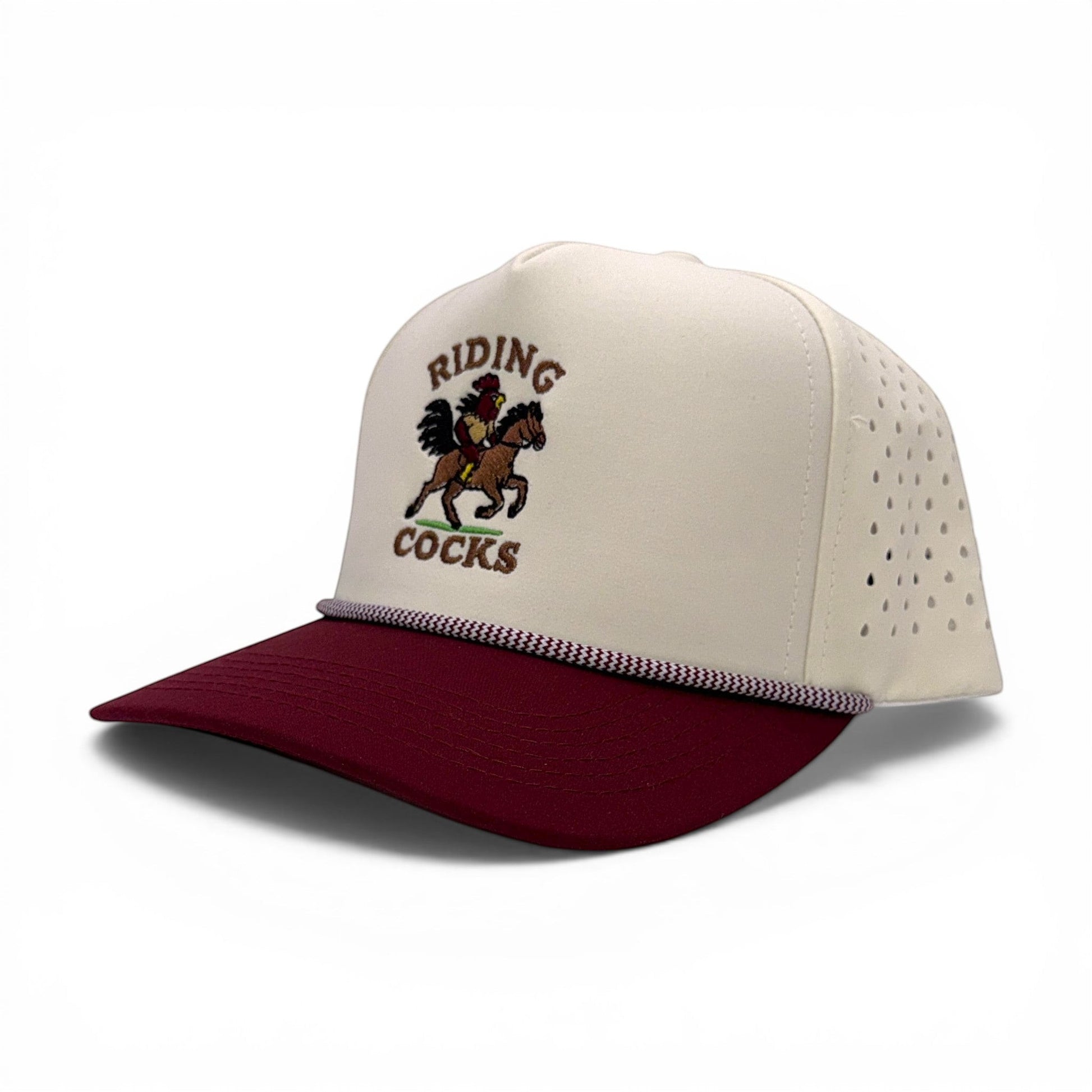 Riding Cocks Roper Cap – alternate view – Mad Capper embroidered hat