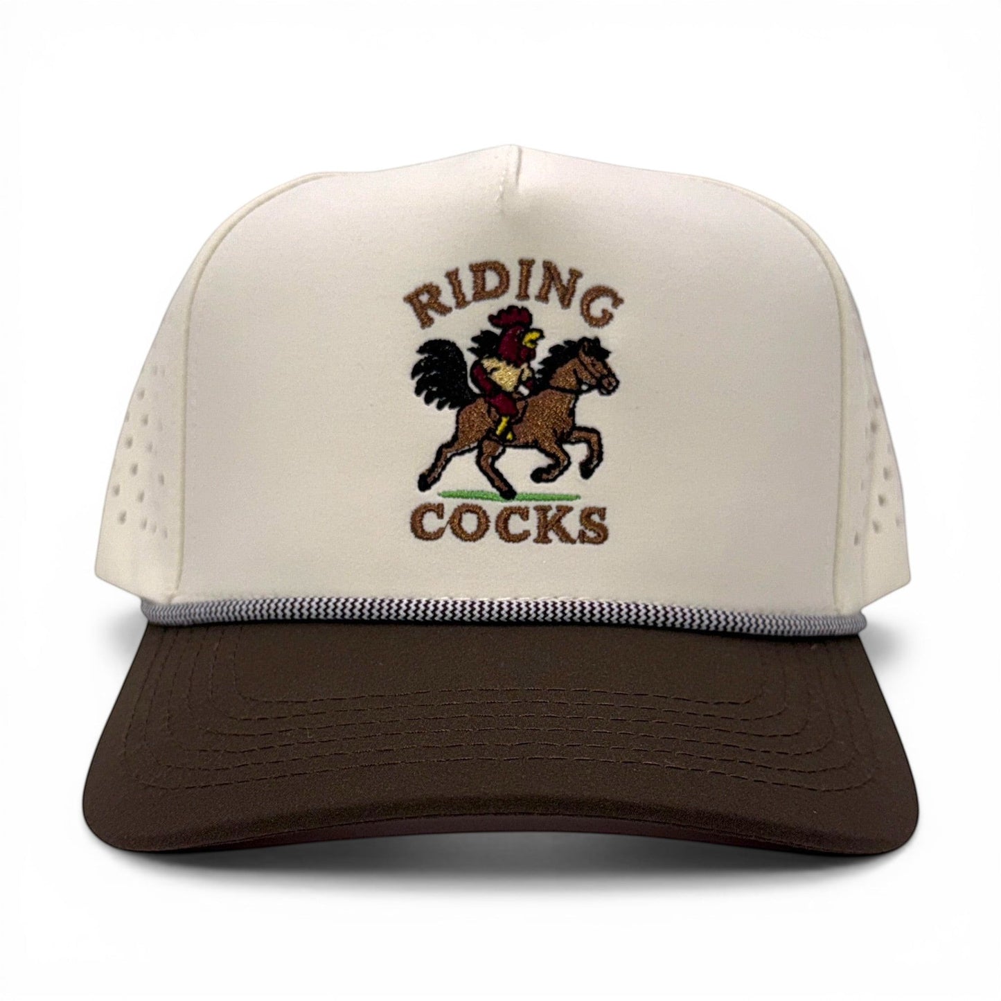 Riding Cocks Roper Cap – front view – Mad Capper embroidered hat