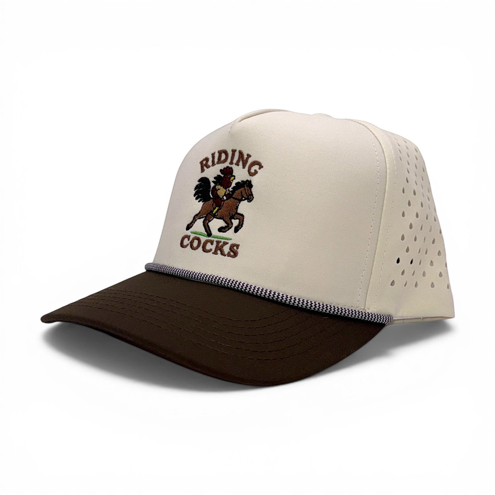 Riding Cocks Roper Cap – angled left view – Mad Capper embroidered hat