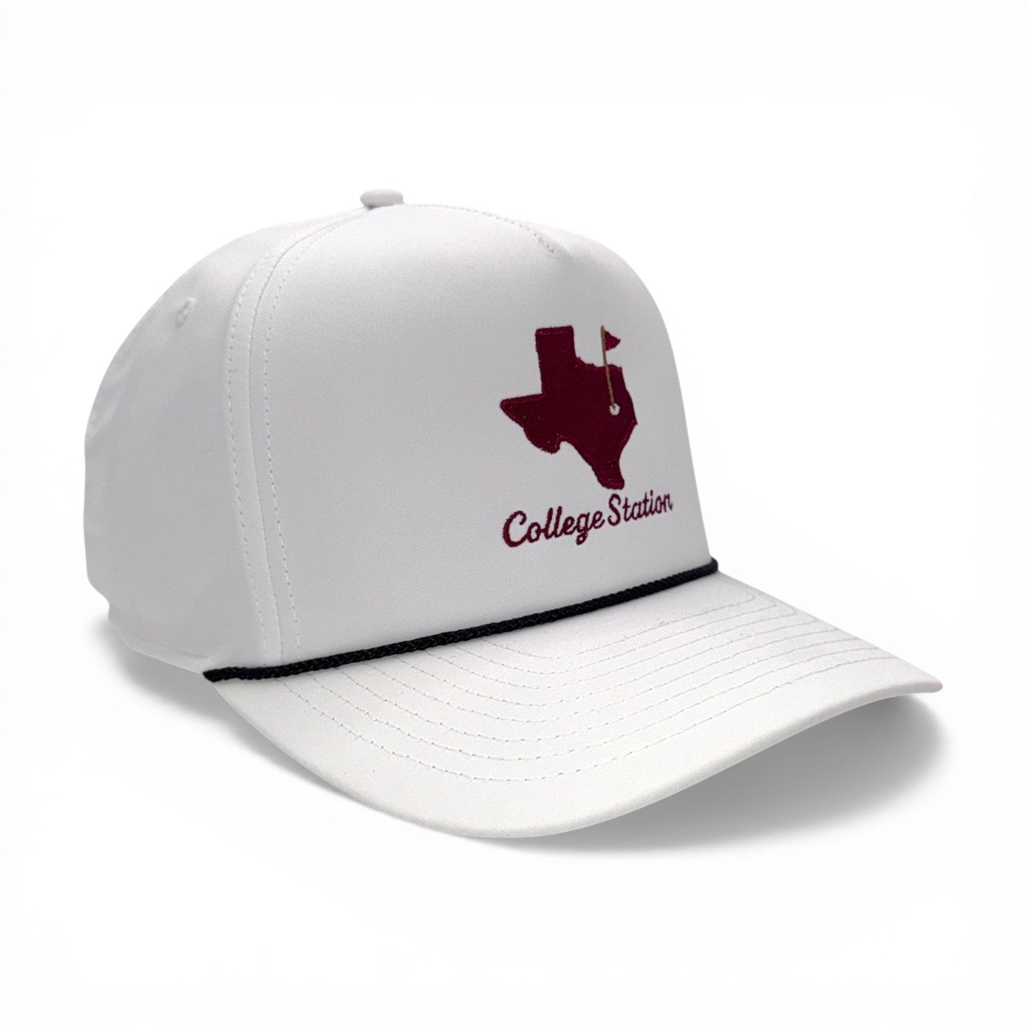 The College Station Gameday Hat – Embroidered Rope Cap – angled right view – Mad Capper embroidered hat