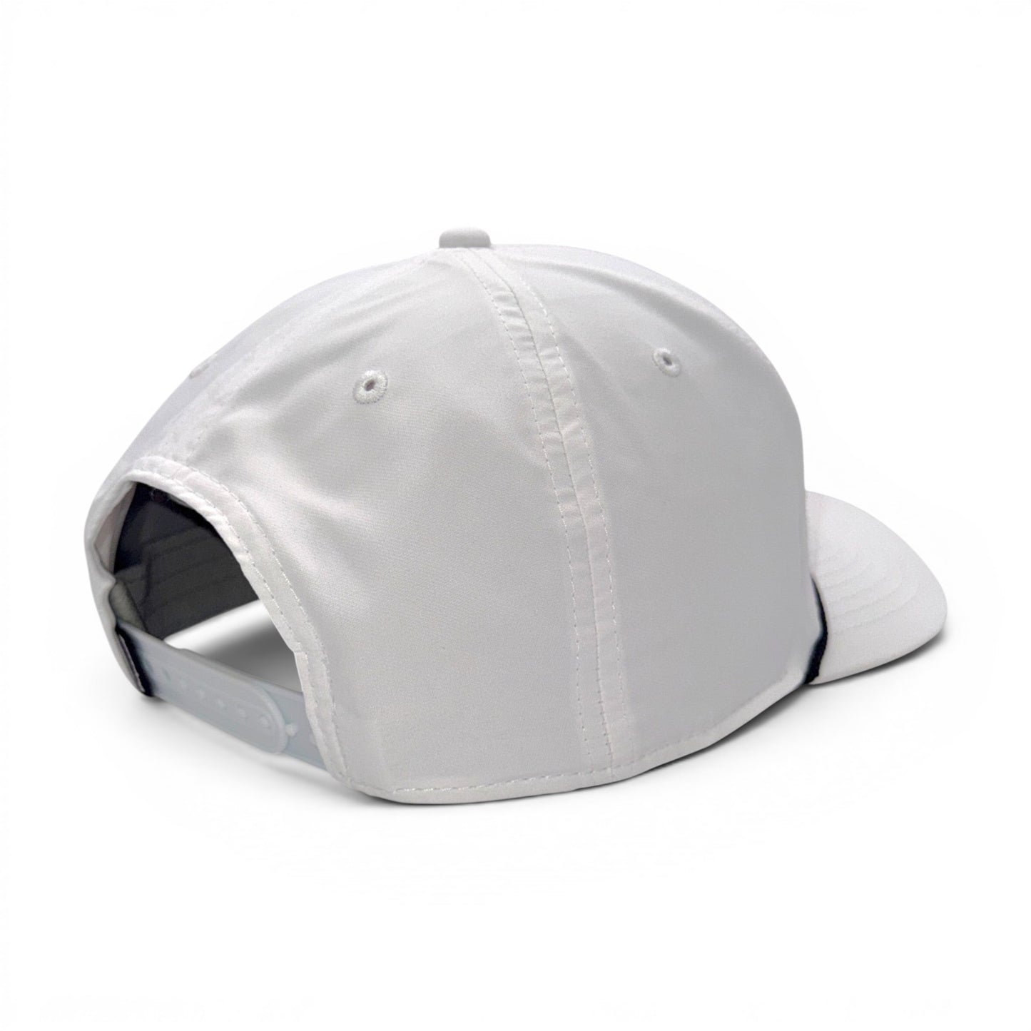 The Texas Mantel - Back view of white performance trucker hat with adjustable snapback closure - Texas Longhorn Christmas design