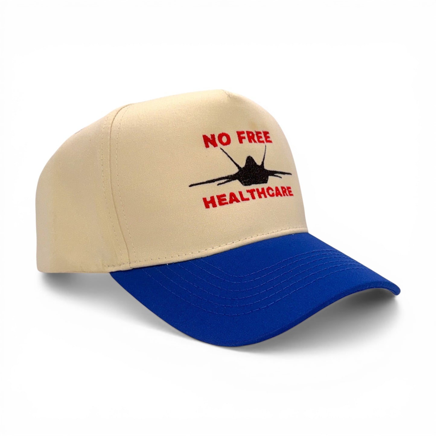 No Free Healthcare Hat – angled left view – Mad Capper embroidered hat