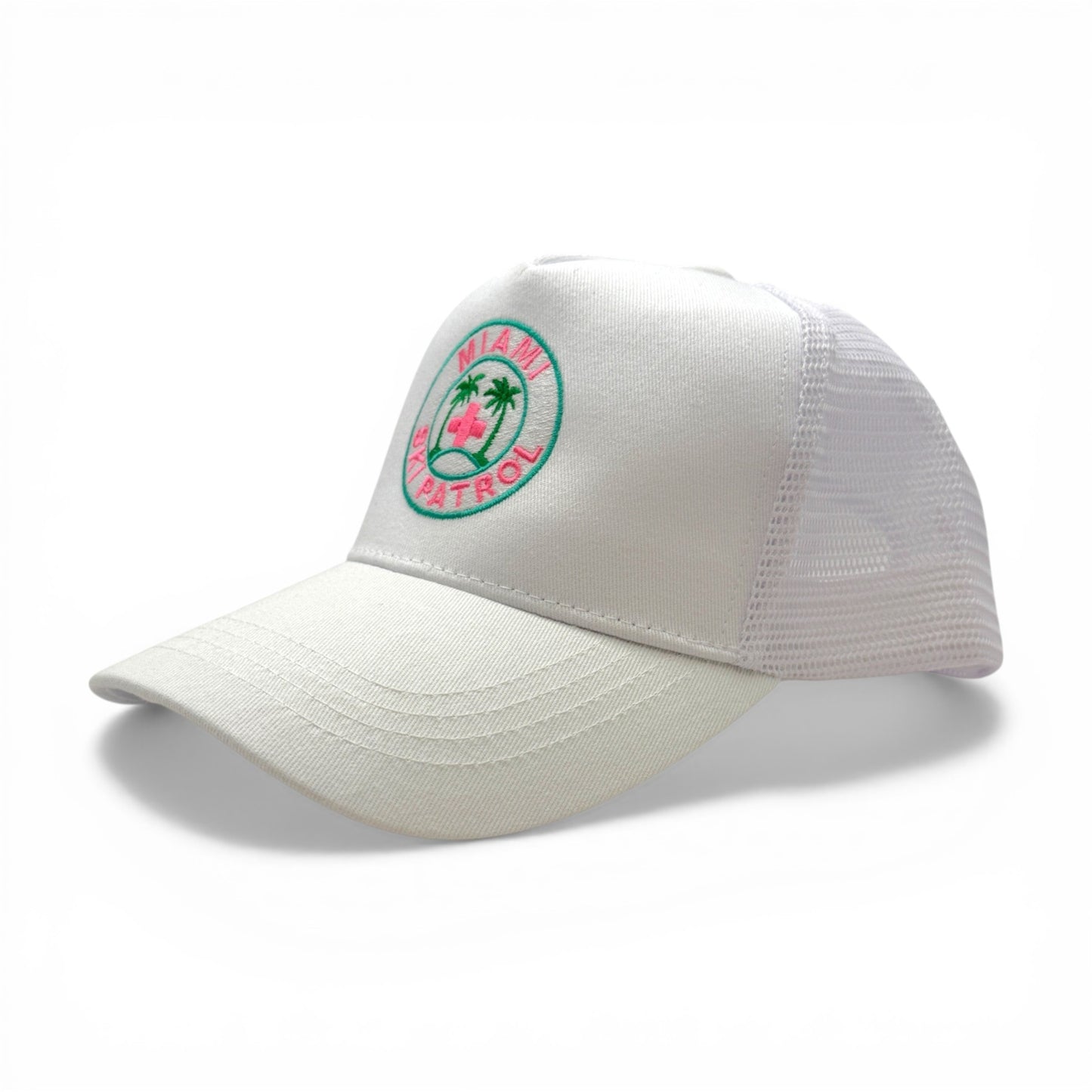 Miami Ski Patrol Trucker Hat – back view – Mad Capper embroidered hat
