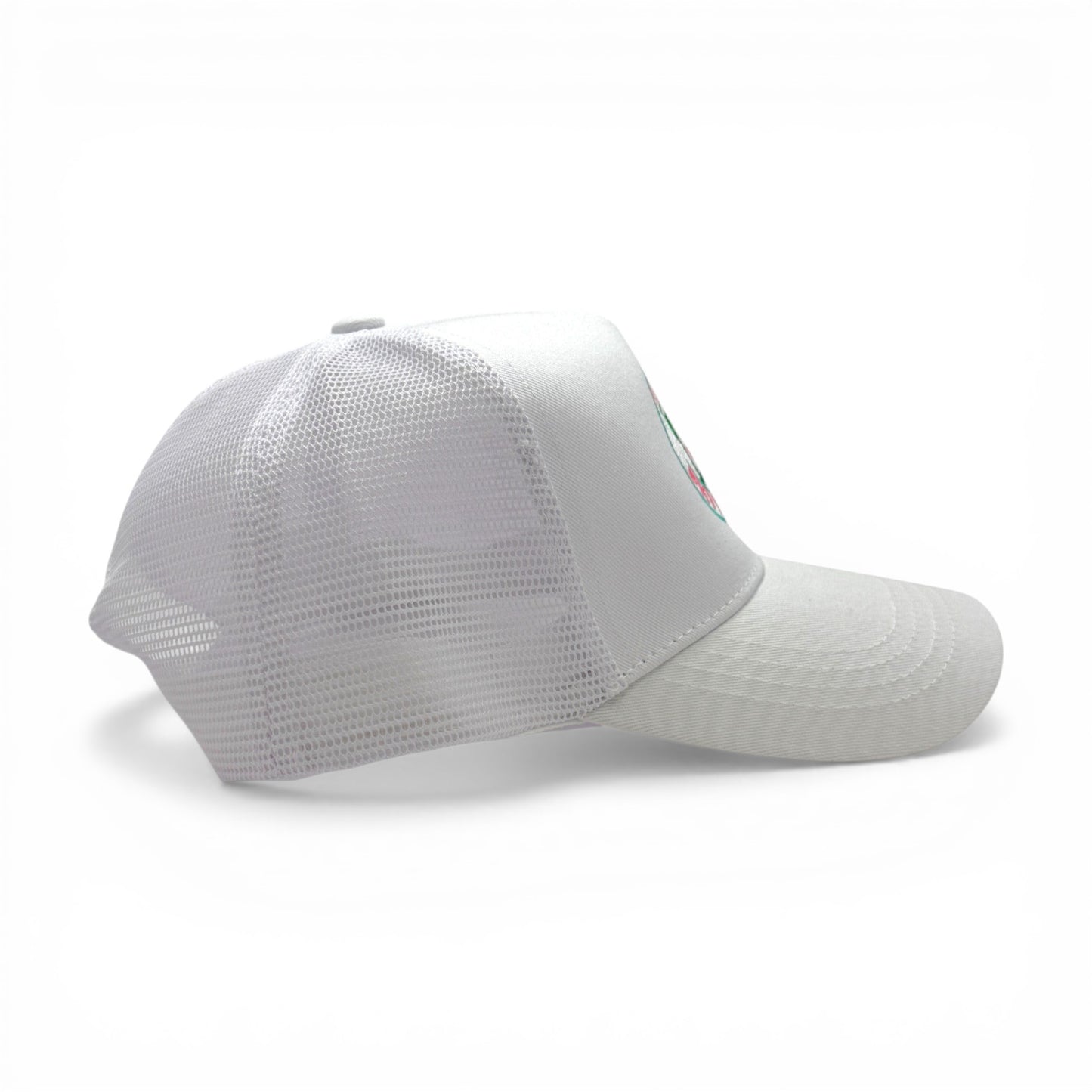 Miami Ski Patrol Trucker Hat – side profile – Mad Capper embroidered hat