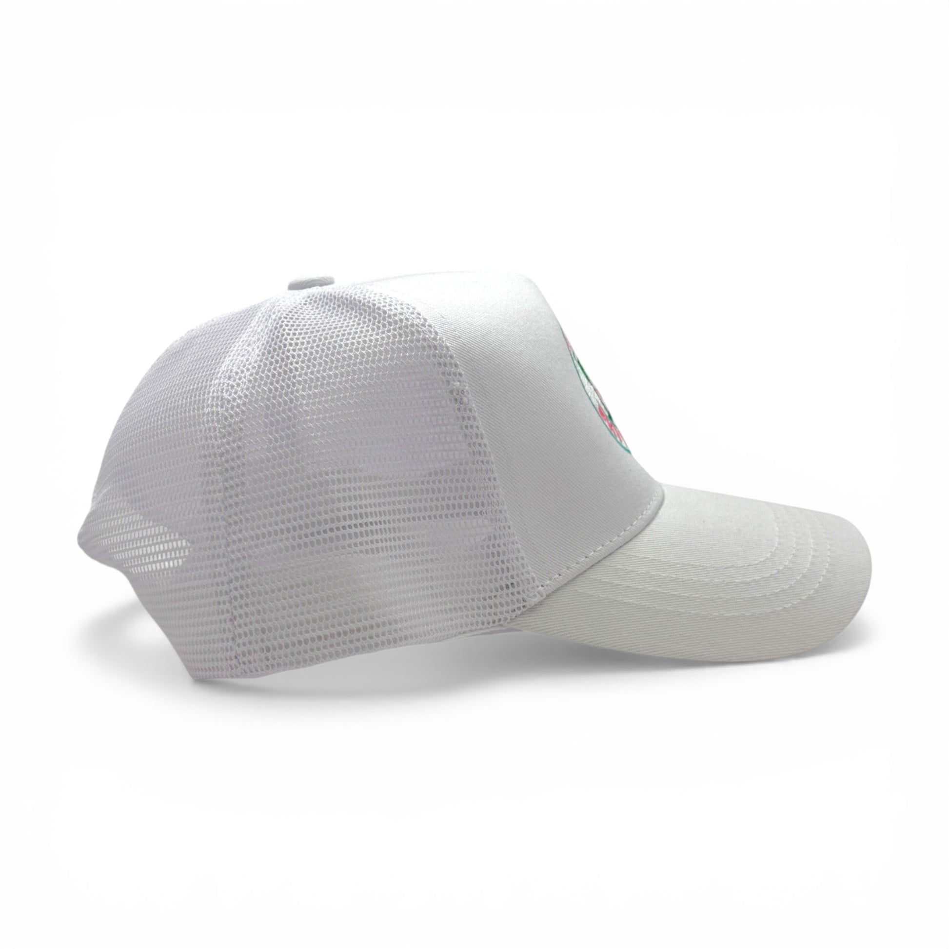 Miami Ski Patrol Trucker Hat – side profile – Mad Capper embroidered hat
