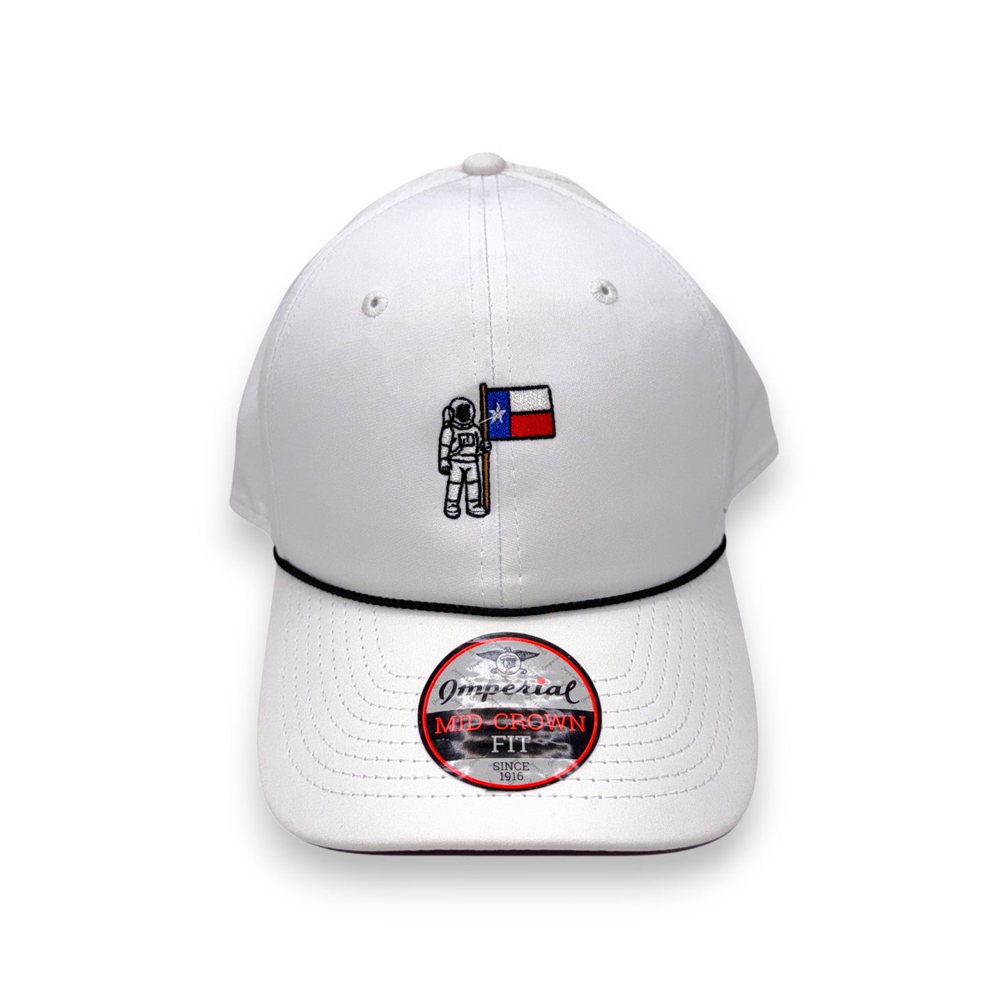 White Lone Star Astronaut rope cap - three-quarter view showing structured fit and embroidery