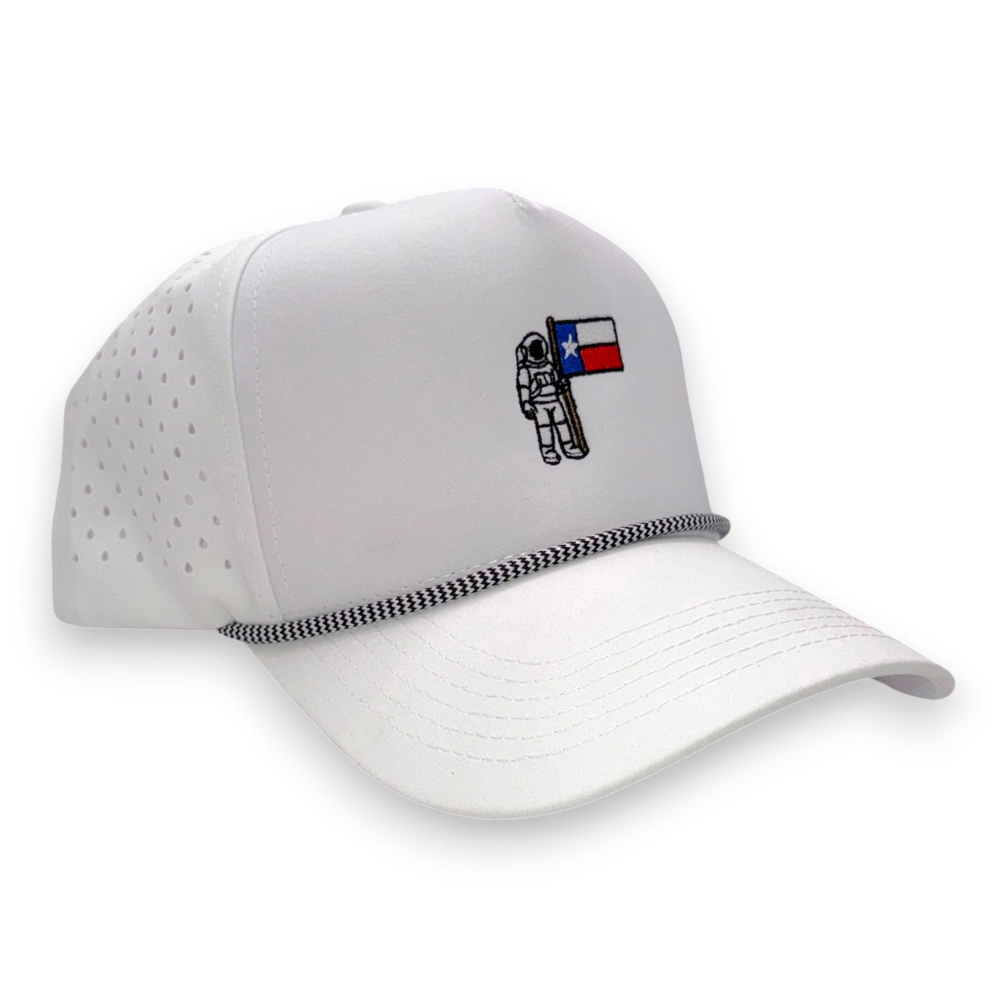 Lone Star Astronaut rope cap in heather gray - angled front view with space-themed Texas design