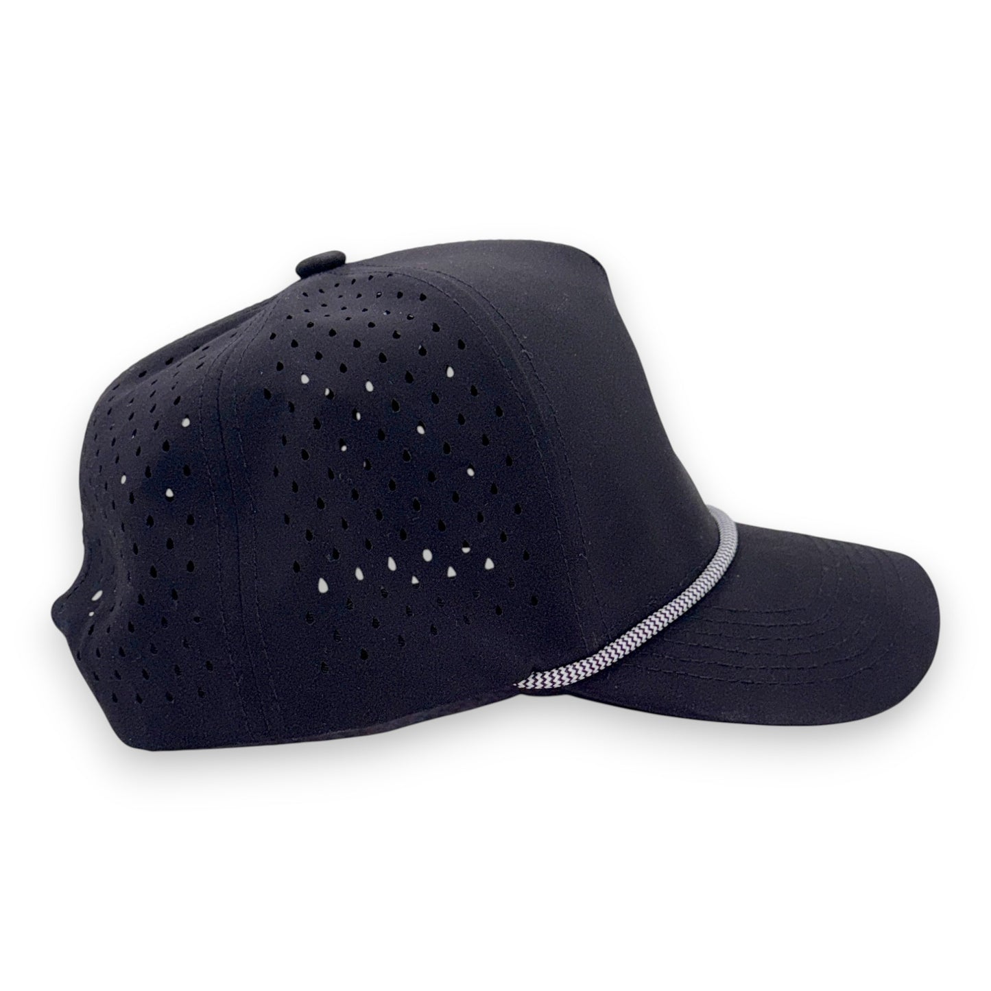 Lone Star Astronaut black performance rope cap - angled side view with mesh panels and snapback closure
