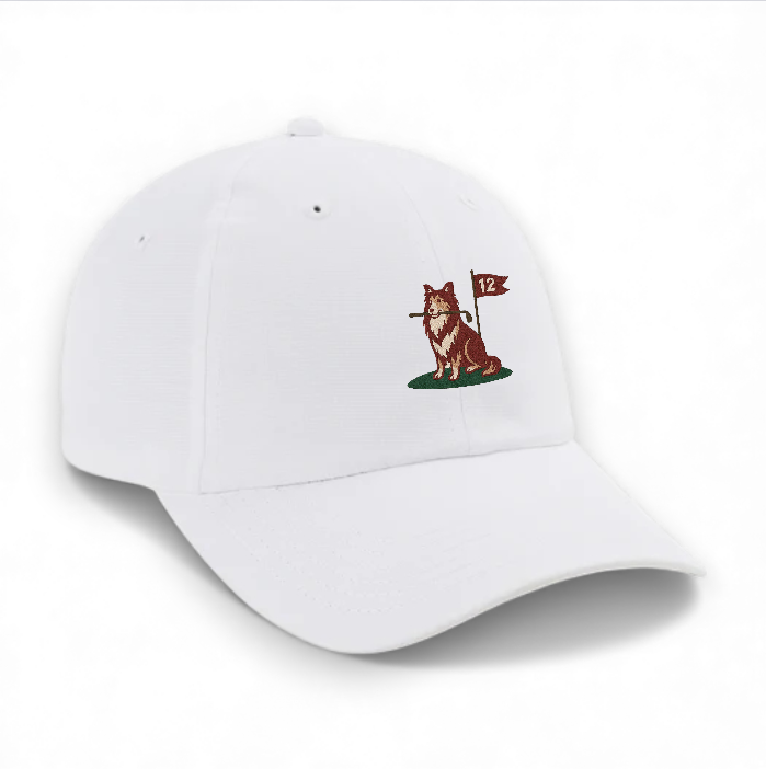 The 12th Hole performance cap angled view showcasing embroidered design and premium construction