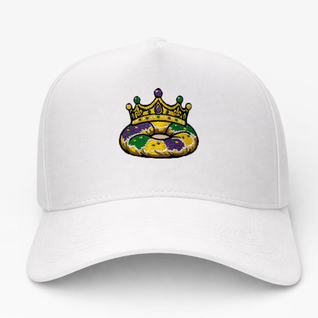King Cake Mardi Gras Hat – lifestyle view – Mad Capper embroidered hat