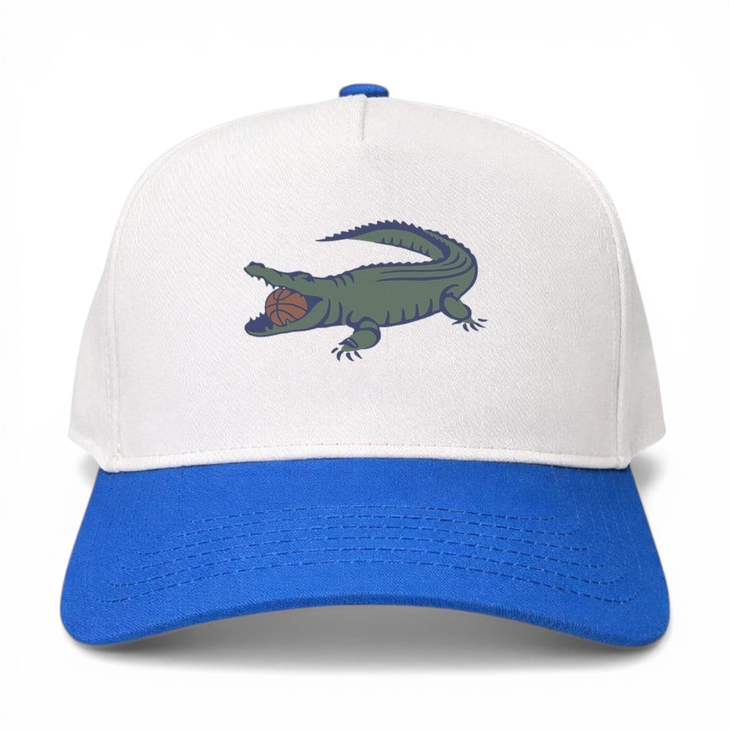 The Ball Chomper white blue embroidered gator basketball hat - Mad Capper