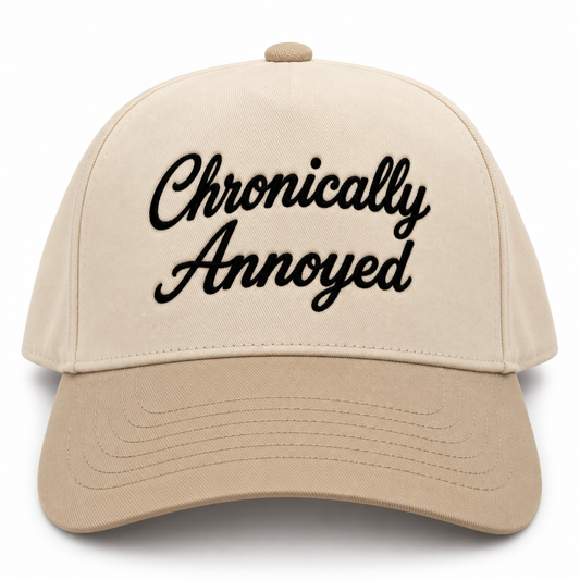 Mad Capper Chronically Annoyed embroidered hat in Natural and Khaki, front view