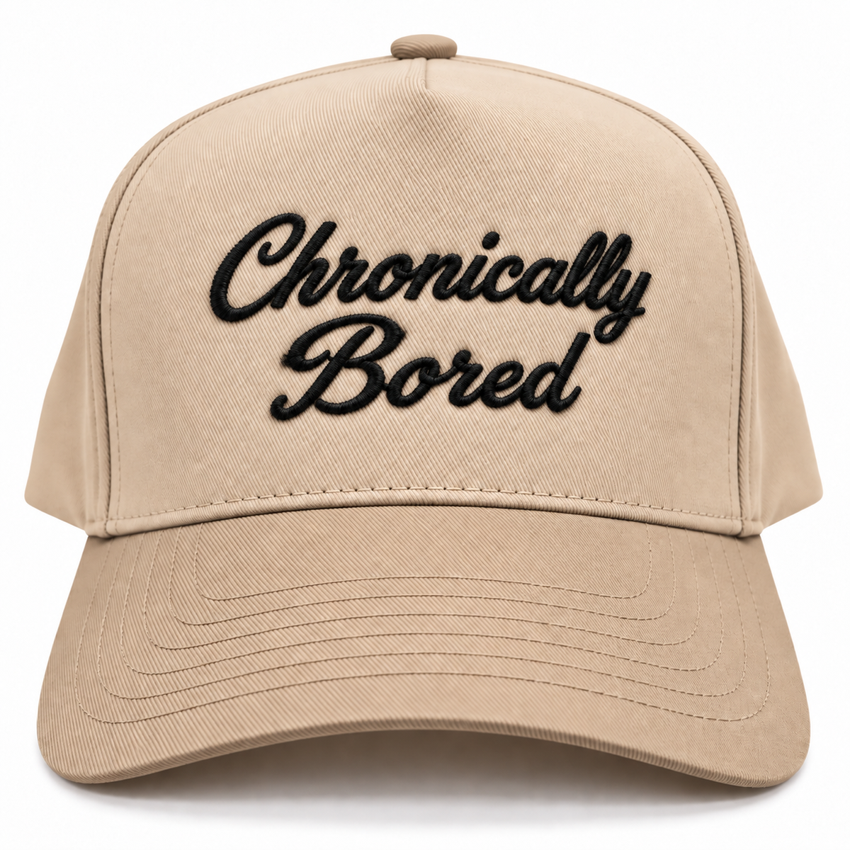 Mad Capper Chronically Bored embroidered hat in Natural and Khaki, front view